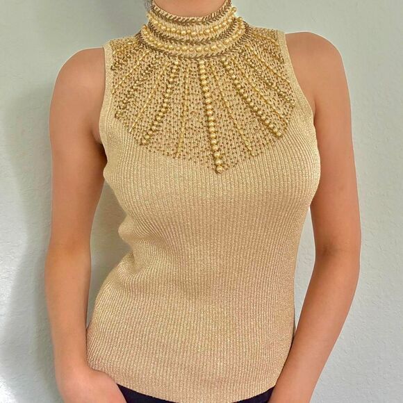 Cache gold metallic knit sleeveless top - Picture 2 of 8